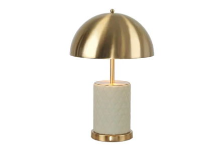 21 Inch Taupe Leather + Gold Brass Mushroom Desk Task Table Lamp - Main