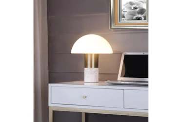 14 Inch Frosted Glass Antique Brass + Marble Glowing Mushroom Table Lamp