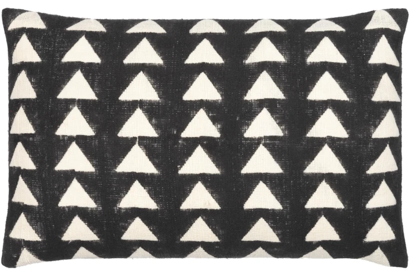 14X22 Black + White Triangle Block Print Lumbar Throw Pillow - 360