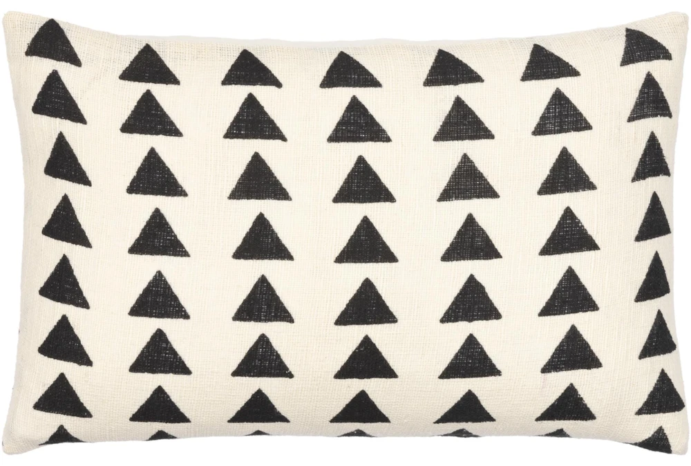 14X22 White + Black Triangle Block Print Lumbar Throw Pillow