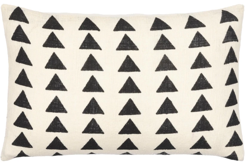 14X22 White + Black Triangle Block Print Lumbar Throw Pillow - 360