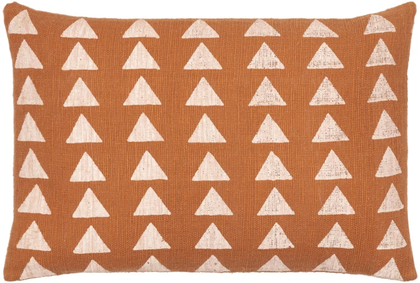 14X22 Rust Orange + Dusty Pink Triangle Block Print Lumbar Throw Pillow - 360