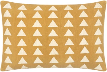14X22 Mustard Yellow + Beige Triangle Block Print Lumbar Throw Pillow