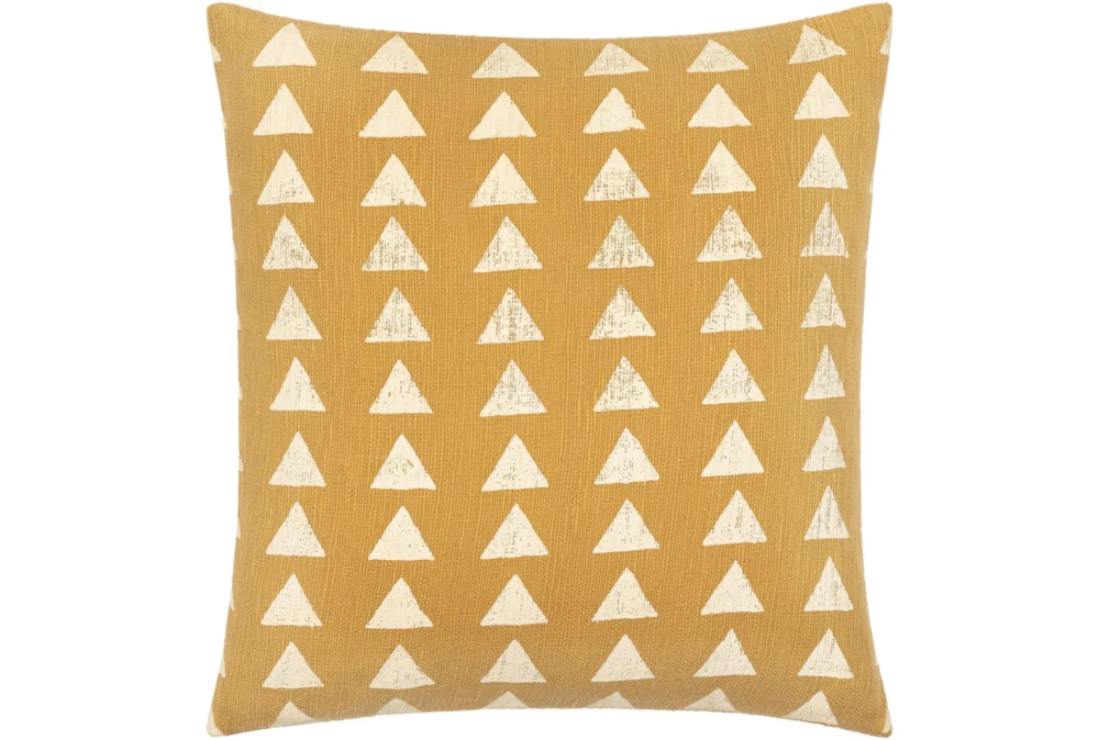 20X20 Mustard Yellow + Beige Triangle Block Print Throw Pillow