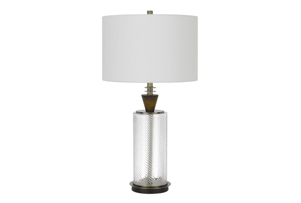 Brass Table Lamp With Drum Shade, Grey Herringbone Table Lamp