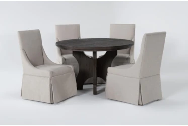 Gustav 5 Piece 48 Inch Round Dining Set With Upholstered Host Chairs By Nate Berkus And Jeremiah Brent