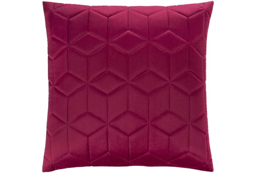 22X22 Magnenta Red Diamond Quilt Velvet Throw Pillow - 360