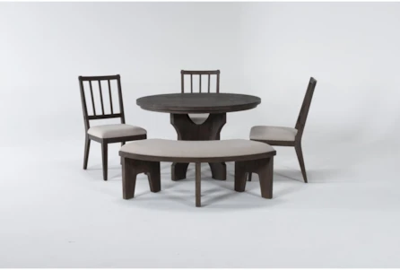Gustav 48 Inch Round Dining With Curved Bench & Side Chairs Set For 4 By Nate Berkus + Jeremiah Brent