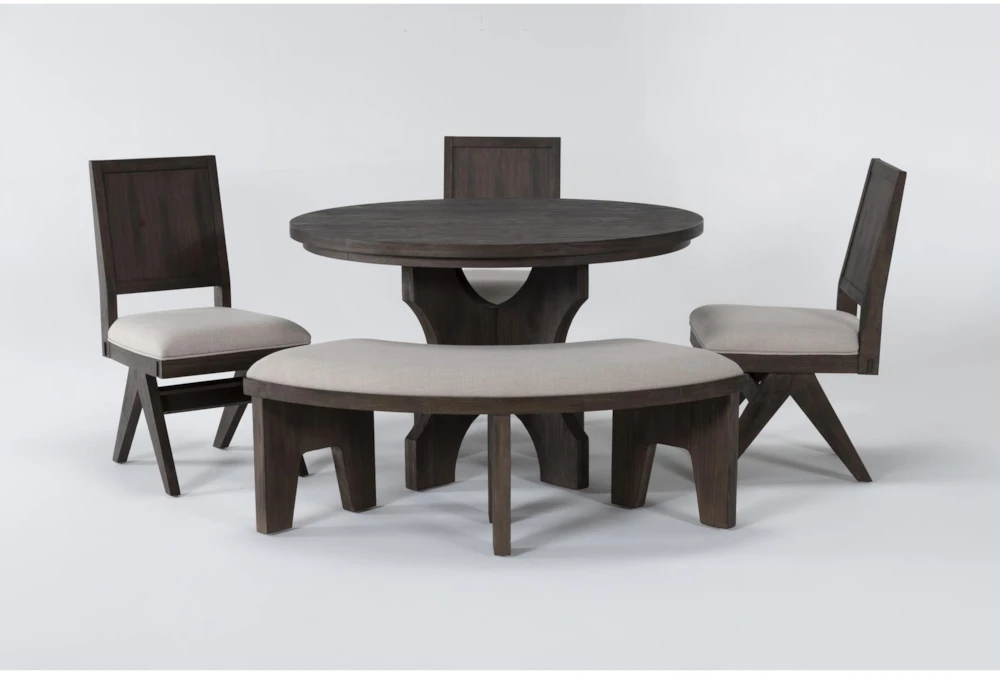 Gustav 48" Round Dining With Curved Bench & Angled Side Chairs Set For 4 By Nate Berkus + Jeremiah Brent