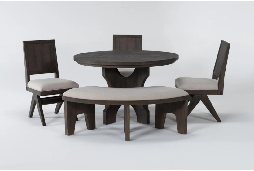 Gustav 48" Round Dining With Curved Bench & Angled Side Chairs Set For 4 By Nate Berkus + Jeremiah Brent - 360