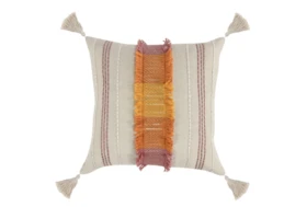 22X22 Orange + Pink Multi Horizontal Stripe Throw Pillow With Tassels