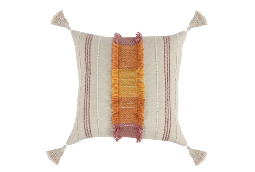 22X22 Orange + Pink Multi Horizontal Stripe Throw Pillow With Tassels - 360