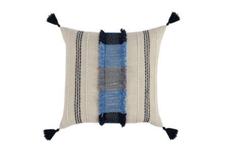 22X22 Blue Multi Horizontal Stripe Throw Pillow With Tassels - Main