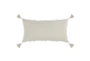 14X26 Beige + Ivory Textured Lumbar Throw Pillow With Tassels - Back