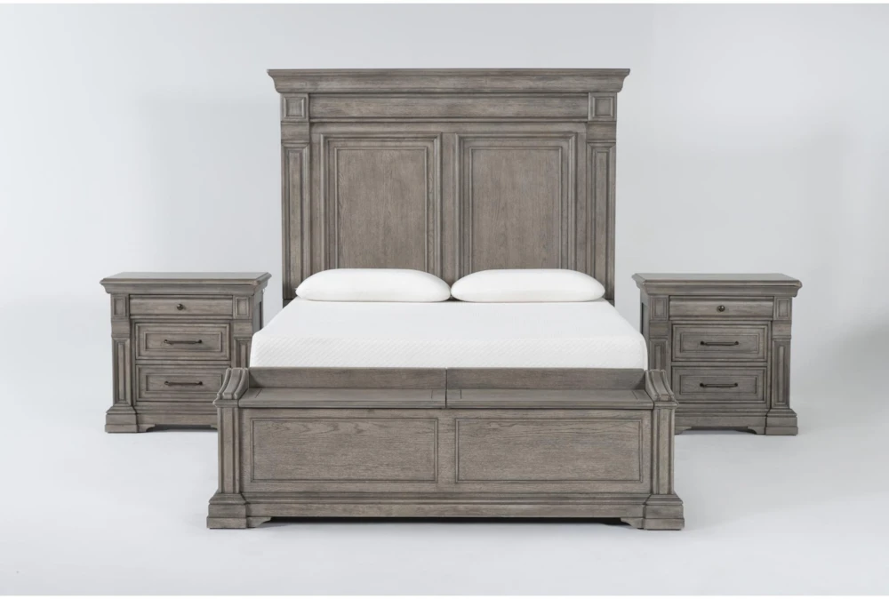 Adriana Grey California King Wood 3 Piece Bedroom Set With 2 Nighstands