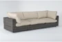 Retreat 117" Outdoor 3 Piece Brown Woven Modular Sofa With Linen Cushions - Side