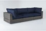 Retreat 117" Outdoor 3 Piece Brown Woven Modular Sofa With Navy Cushions - Detail