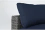 Retreat 117" Outdoor 3 Piece Brown Woven Modular Sofa With Navy Cushions - Detail