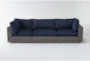 Retreat 117" Outdoor 3 Piece Brown Woven Modular Sofa With Navy Cushions - Signature