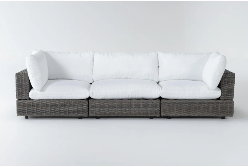 Retreat Outdoor 3 Piece Brown Woven Modular Sofa With White Cushions - 360