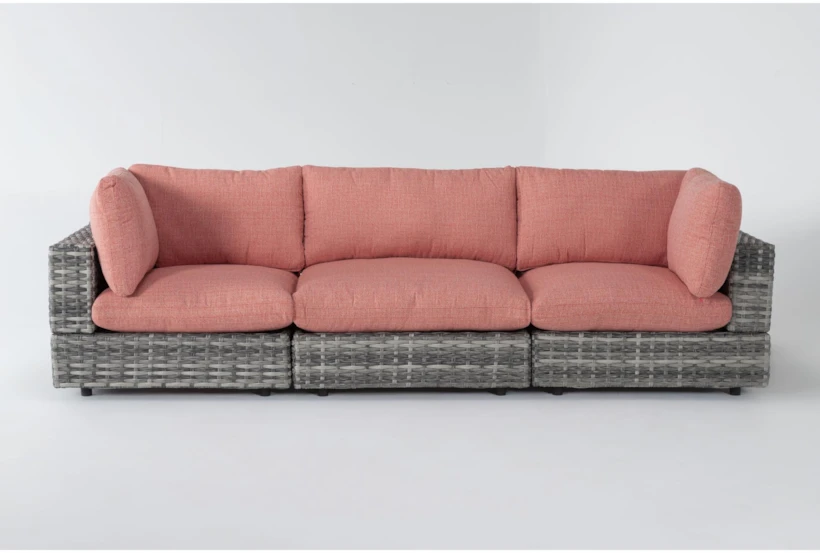 Retreat Outdoor 3 Piece Grey Woven Modular Sofa With Coral Cushions - 360