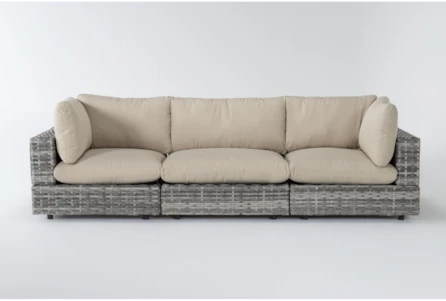 Retreat Outdoor 3 Piece Grey Woven Modular Sofa With Linen Cushions