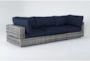 Retreat Outdoor 3 Piece Grey Woven Modular Sofa With Navy Cushions - Side