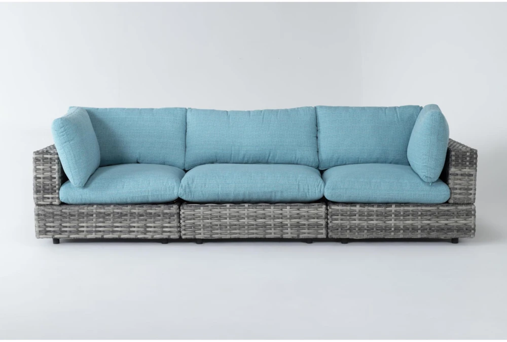 Retreat 117" Outdoor 3 Piece Grey Woven Modular Sofa With Spa Cushions