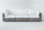 Retreat Outdoor 3 Piece Grey Woven Modular Sofa With White Cushions - Signature