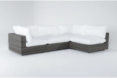 Retreat Outdoor 4 Piece Brown Woven Modular Chaise Sectional With White Cushions