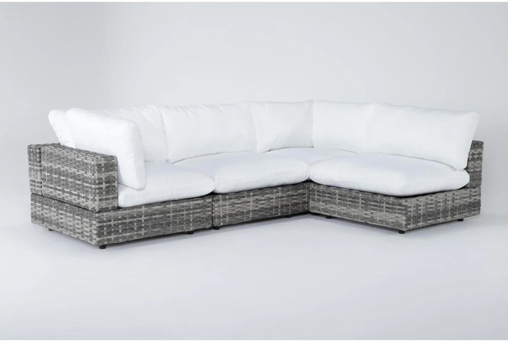 Retreat Outdoor 4 Piece Grey Woven Modular Chaise Sectional With White Cushions