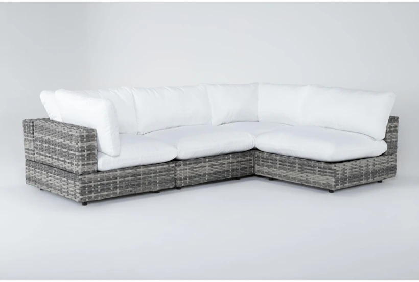 Retreat Outdoor 4 Piece Grey Woven Modular Chaise Sectional With White Cushions - 360