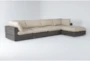 Retreat 156" Outdoor 5 Piece Brown Woven Modular Sofa Chaise Sectional With Linen Cushions - Signature