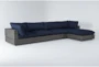Retreat Outdoor 5 Piece Brown Woven Modular Sofa Chaise Sectional With Navy Cushions - Signature