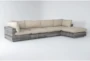Retreat Outdoor 5 Piece Grey Woven Modular Sofa Chaise Sectional With Linen Cushions - Signature