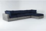Retreat Outdoor 5 Piece Grey Woven Modular Sofa Chaise Sectional With Navy Cushions - Signature