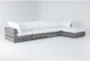 Retreat Outdoor 5 Piece Grey Woven Modular Sofa Chaise Sectional With White Cushions - Signature