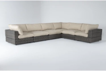 Retreat Outdoor 6 Piece Brown Woven Modular Sectional With Linen Cushions