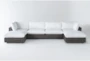 Retreat Outdoor 6 Piece Brown Woven Modular Chaise Sectional With White Cushions - Signature