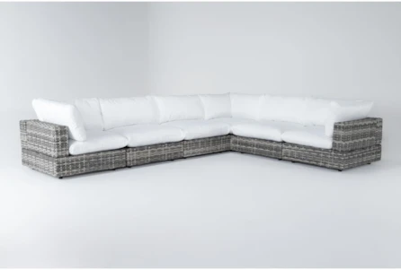 Retreat Outdoor 6 Piece Grey Woven Modular Sectional With White Cushions