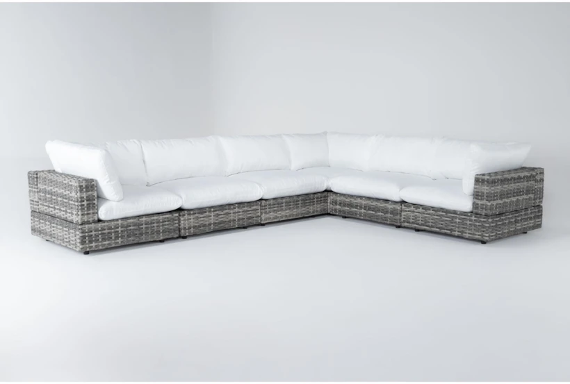 Retreat Outdoor 6 Piece Grey Woven Modular Sectional With White Cushions - 360