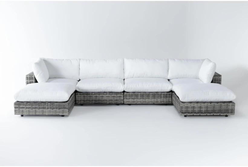 Retreat Outdoor 6 Piece Grey Woven Modular Chaise Sectional With White Cushions - 360