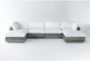 Retreat Outdoor 6 Piece Grey Woven Modular Chaise Sectional With White Cushions - Signature