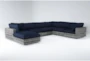 Retreat 117" Outdoor 7 Piece Grey Woven Modular Sofa Sectional With Navy Cushions - Signature