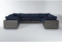 Retreat Outdoor 8 Piece Brown Woven Modular Sofa Sectional With Navy Cushions - Signature