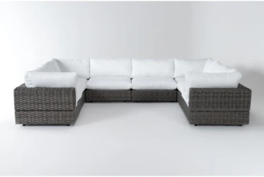 Retreat Outdoor 8 Piece Brown Woven Modular Sofa Sectional With White Cushions