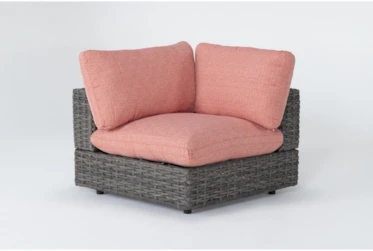 Retreat Outdoor Brown Woven Corner End Unit With Coral Cushion