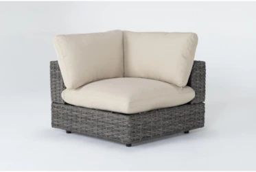 Retreat Outdoor Brown Woven Corner End Unit With Linen Cushion