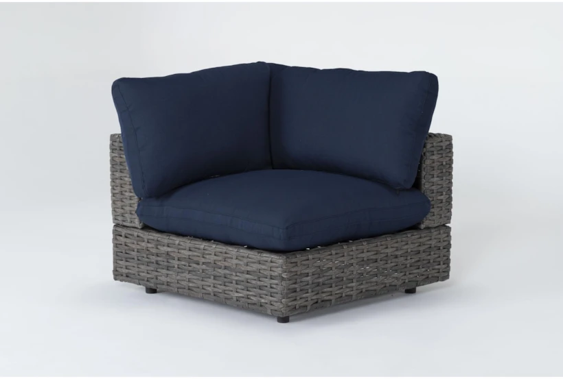 Retreat Outdoor Brown Woven Corner End Unit With Navy Cushion - 360