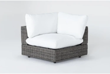 Retreat Outdoor Brown Woven Corner End Unit With White Cushion